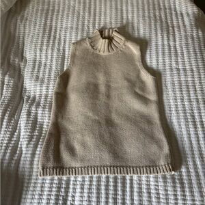 Lauren Ralph Lauren Cream Mock Neck Sleeveless Sweater Size Small S 100% Cotton